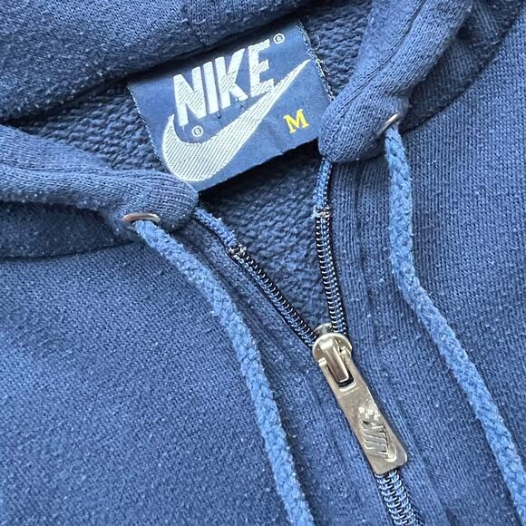 Vintage 80s Nike Spellout Swoosh Colorblock Full Zip Hoodie Sweatshirt Navy Red - Picture 2 of 9